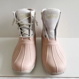 Sperry Top-Sider Saltwater Duck Boots Pink Women 7 Waterproof Gold Zip STS85030